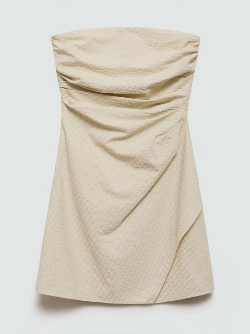 Mango Strapless Cream Textured Mini Dress